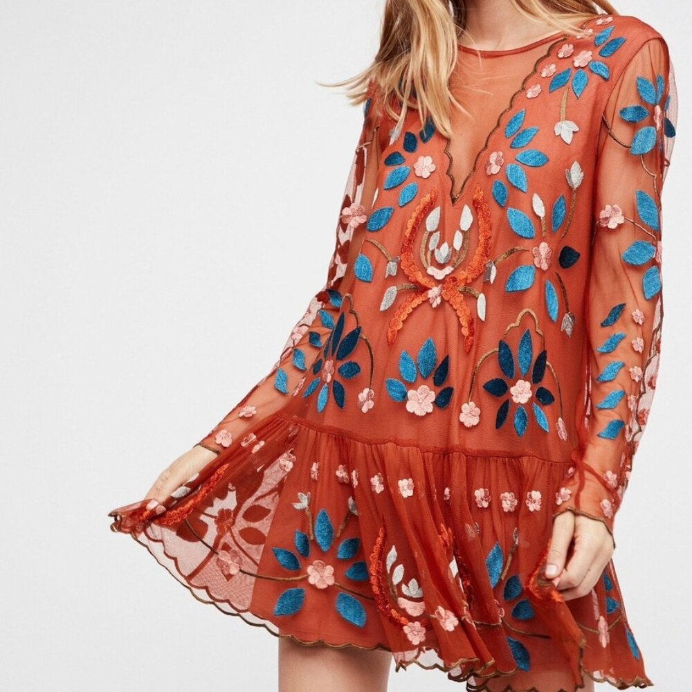Free People Hearts Are Wild Dress in Orange